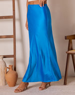 Blue % Summer Coastin Straight Satin Maxi Skirt-3