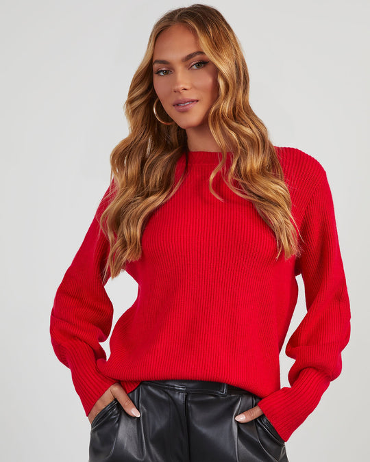 Red % Baby It's You Knit Balloon Sleeve Pullover Sweater-6