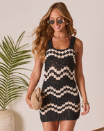 Black/Ivory % Endless Vaycay Cover Up Crochet Mini Dress-1