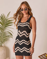 Black/Ivory % Endless Vaycay Cover Up Crochet Mini Dress-4