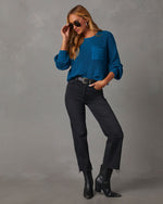 Dark Teal % Kerry Relaxed Long Sleeve Sweater Top 2