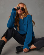 Dark Teal % Kerry Relaxed Long Sleeve Sweater Top 1