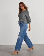 Heather Grey % Kerry Relaxed Long Sleeve Sweater Top-3