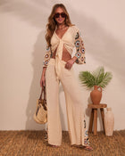 Natural Multi % Josia Crochet Side Panel Pants-1