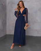 Navy % Guest of Honor Mesh Cut-Out Maxi Dress-7