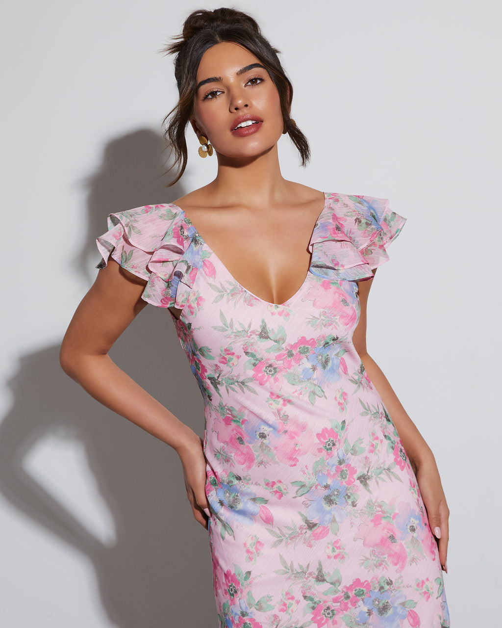 Orchard Floral Ruffle Sleeve Maxi Dress – VICI