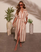 Camel Stripe % Falling Sun Striped Midi Shirt Dress-1