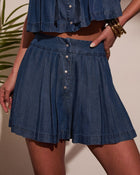 Meadow Mist Pleated Denim Shorts
