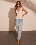 Endless Sunshine Linen Blend Floral Lace Trim Tank Top