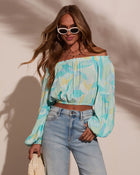 Mint/Blue % Tropical Spring Printed Off The Shoulder Top-1