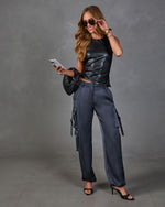 Lucky Story Vegan Leather Halter Neck Top