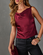 Devin Satin Cowl Tank Top
