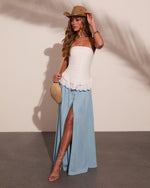 Coastal Layers Strapless Tiered Eyelet Hem Top
