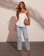 Coastal Layers Strapless Tiered Eyelet Hem Top