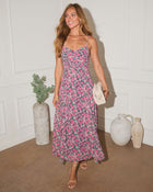 Navy Floral % Kienna Floral Ruffle Chiffon Maxi Dress-1