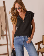Black % Elsa Half Zip Sweater Vest-5