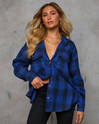 Blue % Petaluma Cotton Blend Plaid Button Down Top-1