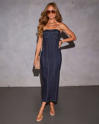 Navy % Angeline Pintuck Denim Maxi Dress-1