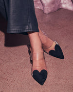 Black % Queen Of Hearts Suede Heeled Mules-10