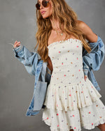 Magnolia Bloom Embroidered Cotton Floral Mini Dress