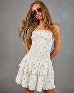 Magnolia Bloom Embroidered Cotton Floral Mini Dress