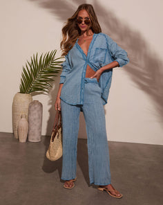 Francie Pleated Chambray Top