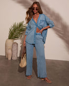 Francie Pleated Chambray Top