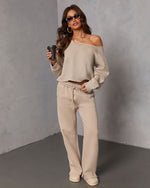 Taupe % Homebody Honey Off Shoulder Sweatshirt-2