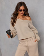 Taupe % Homebody Honey Off Shoulder Sweatshirt-1
