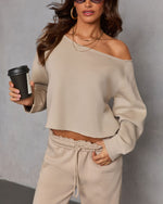 Taupe % Homebody Honey Off Shoulder Sweatshirt-5
