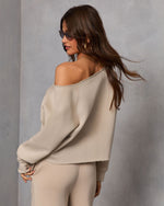 Taupe % Homebody Honey Off Shoulder Sweatshirt-4