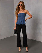 Nanorie Denim Strapless Peplum Top