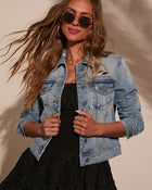Light Wash % Blue Jean Baby Distressed Denim Jacket-1