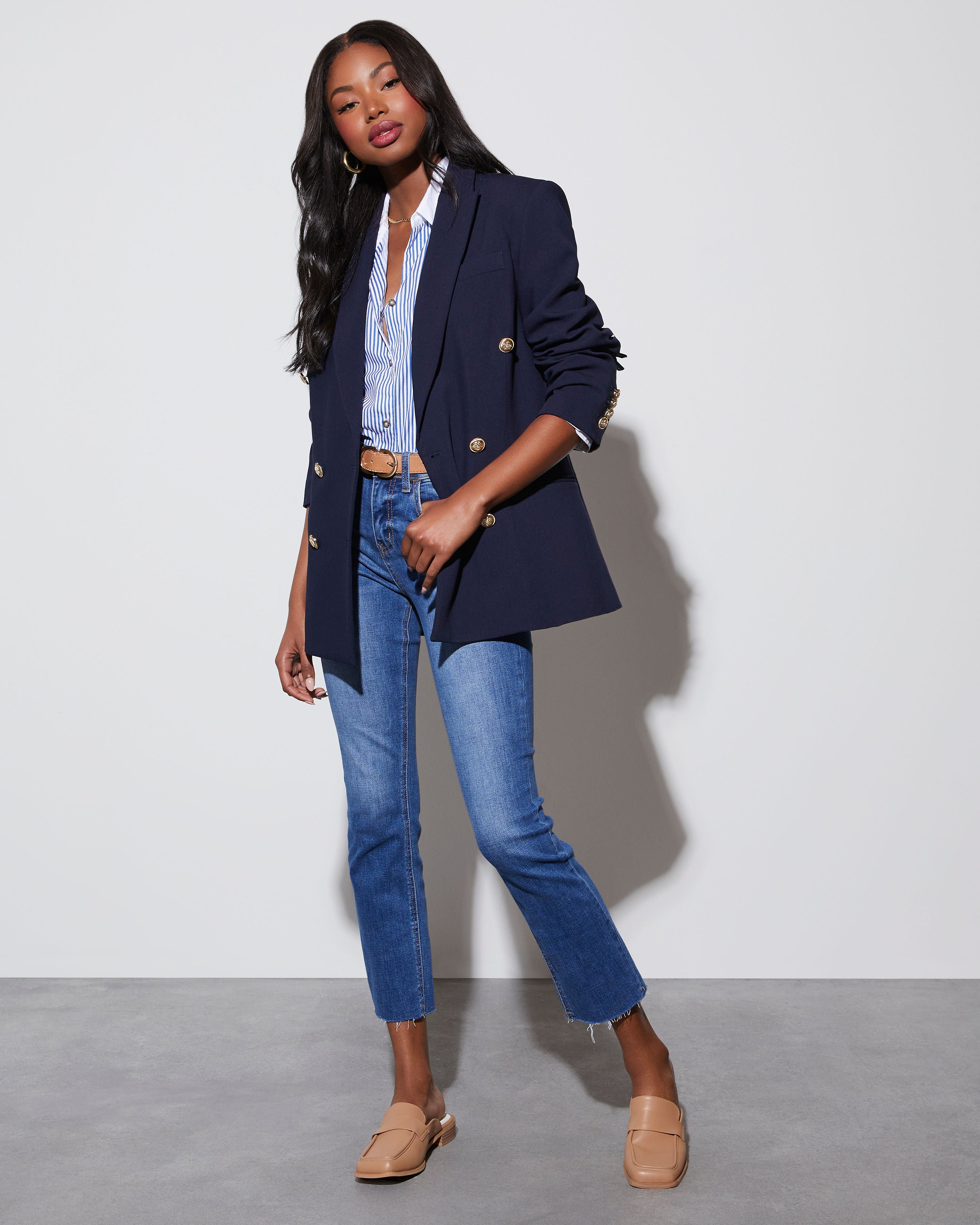 Rivet Detail Casual V-Neck Blazer main image 0