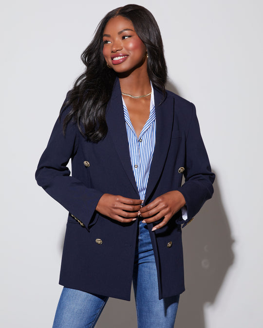 Navy % Serious Business Pocketed Blazer-2