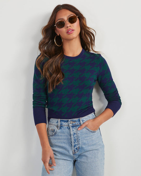 Green/navy % Chantal Houndstooth Pullover Sweater-2