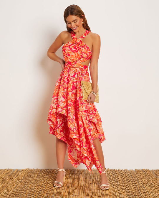 Mariela Halter Cutout Asymmetrical Midi Dress
