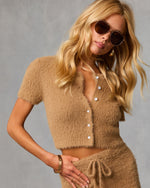 Chai Fall Fuzzy Knit Crew Neck Cardigan