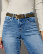 Dark Olive % Lillianna Minimal Buckle Belt-6