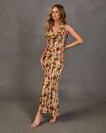 Harvest Romance Floral Cowl Neck Maxi Dress