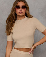 Taupe % On The Town Ribbed Mockneck Sweater-7