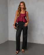 Burgundy % Mellow Dusk Satin Peplum Top-1