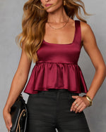 Burgundy % Mellow Dusk Satin Peplum Top-2