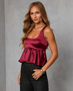 Burgundy % Mellow Dusk Satin Peplum Top-3
