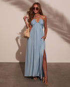Sandy Chambray Halter Maxi Dress