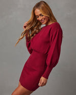Burgundy % Gellar Ribbed Mini Sweater Dress-3