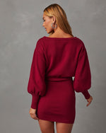 Burgundy % Gellar Ribbed Mini Sweater Dress-4