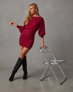 Burgundy % Gellar Ribbed Mini Sweater Dress-6