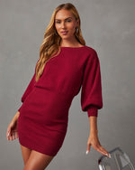 Burgundy % Gellar Ribbed Mini Sweater Dress-5
