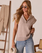 Beige % Elsa Half Zip Sweater Vest-5